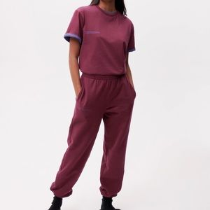 Pangaia Burgundy Set sweatpants and t shirt